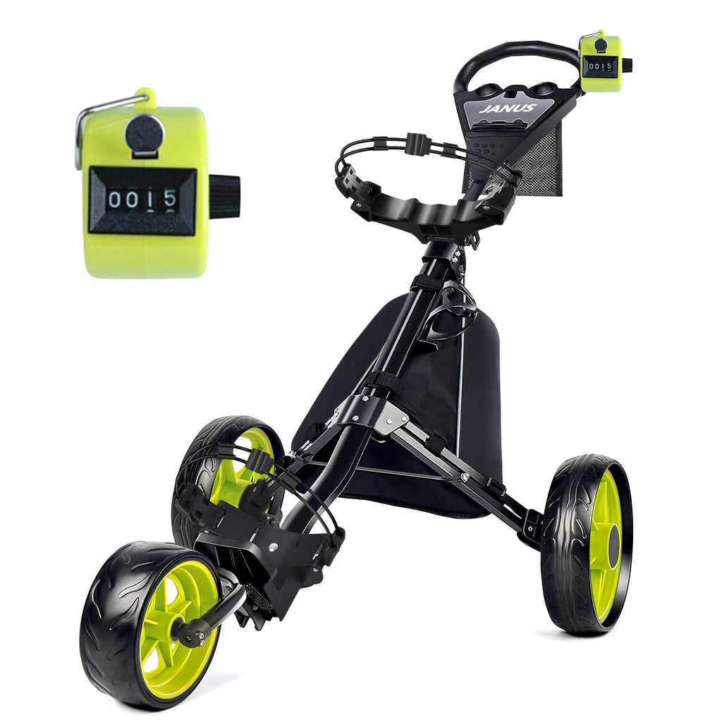 JANUS Golf Cart Foldable Golf Push Cart Golf Bag Cart Fits Golf Stand Bag and Golf Cart Bags Golf Caddy Cart with Optional Large Wing or Small Wing Includes Ice Bag