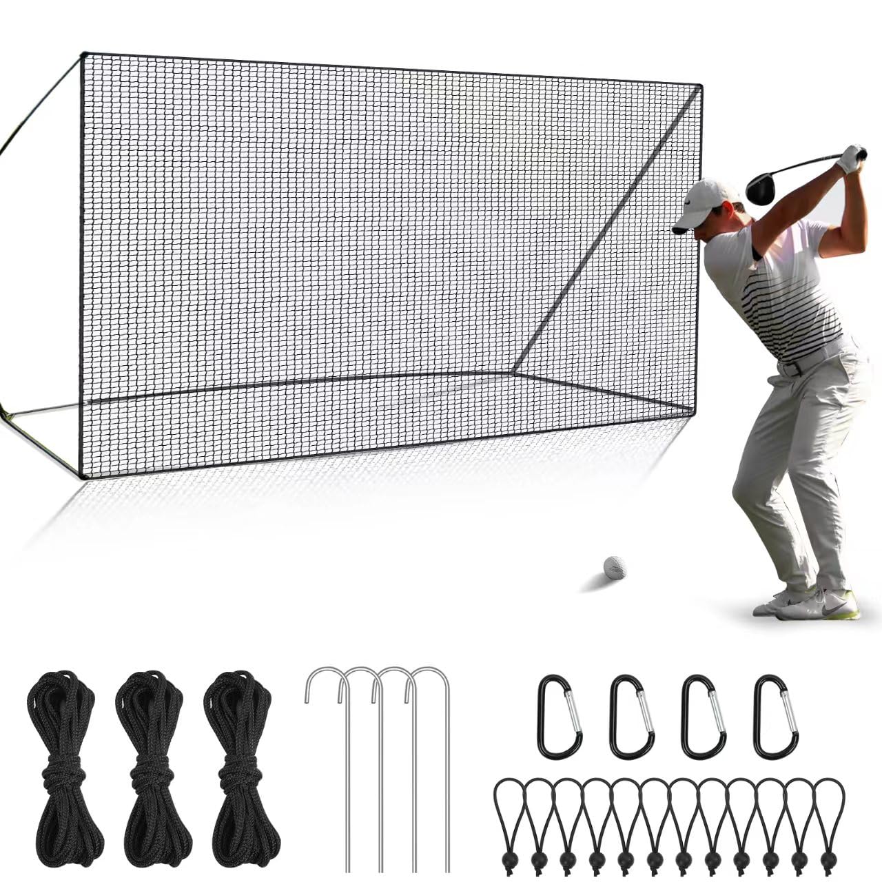 Yardnet Golf Net for Backyard Driving Outdoor Indoor Sports Netting 10 x 10 Ft/15Ft/20 Ft/25 Ft/ 15 x 15 Ft/20 Ft Heavy Duty Net for Baseball Soccer Hockey Practice Impact Screen (15x15 ft)