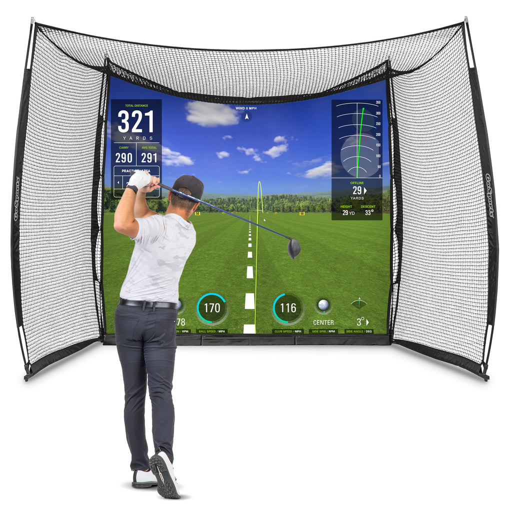 GoSports Range Cage 10 ft x 8 ft Golf Practice Hitting Net with Simulator Impact Screen