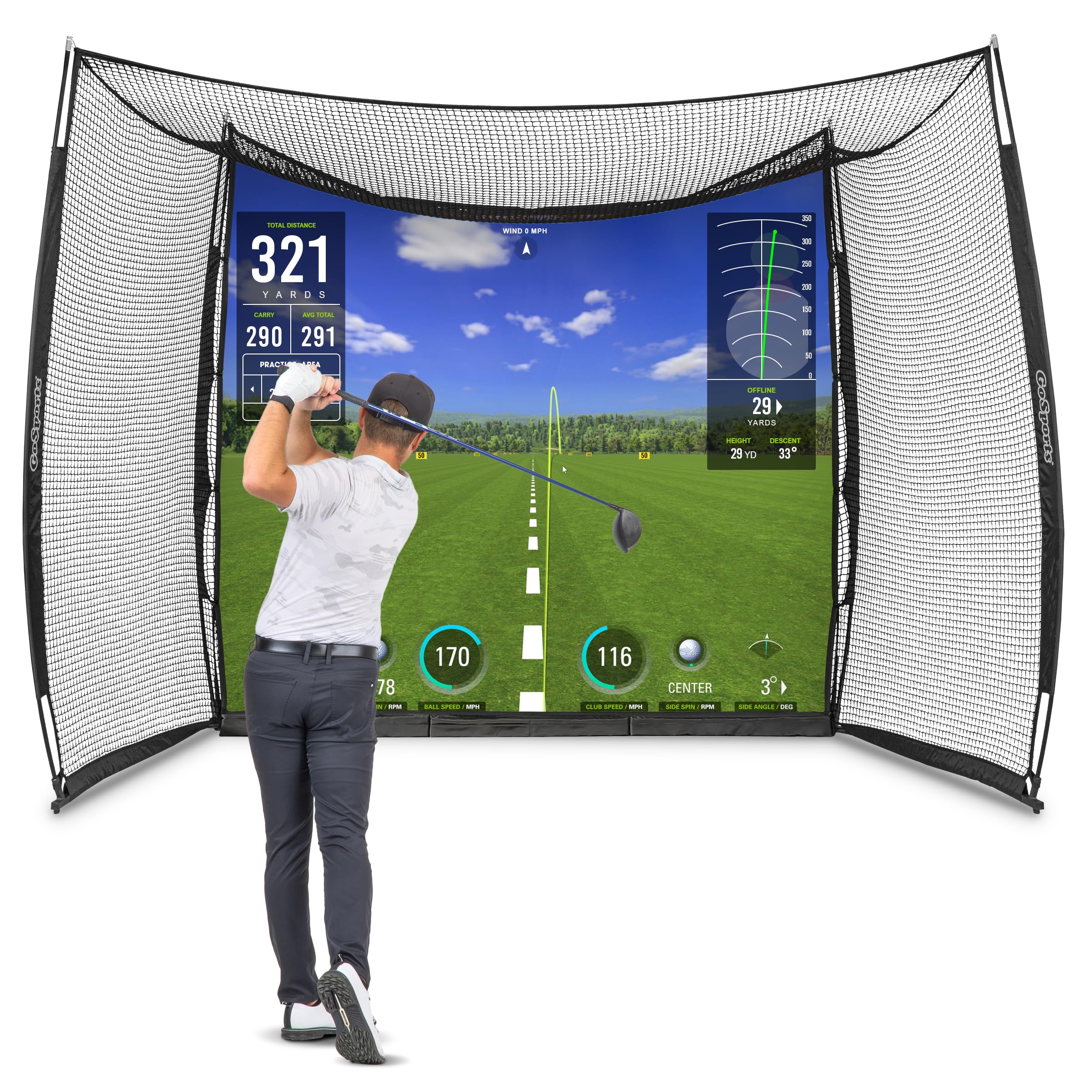 GoSports Range Cage 10 ft x 8 ft Golf Practice Hitting Net with Simulator Impact Screen
