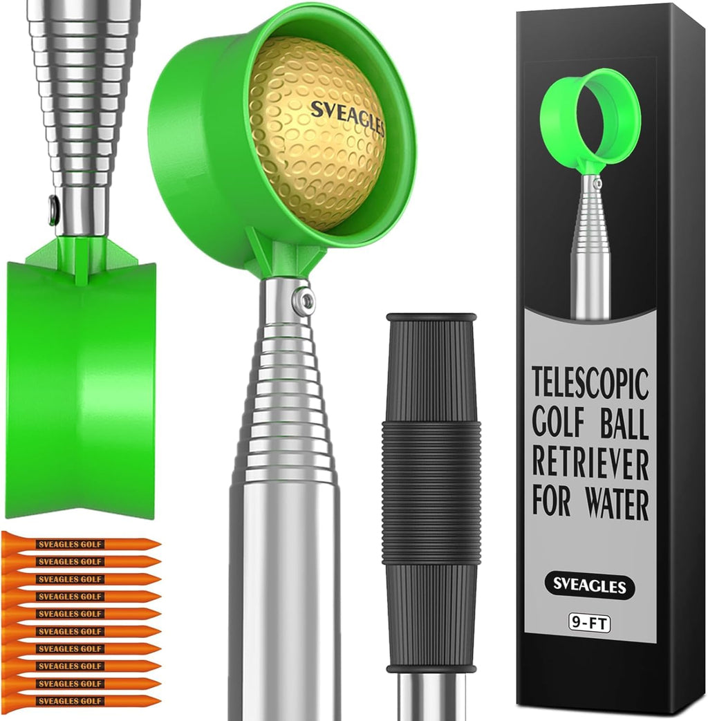 SVEAGLES Golf Ball Retriever Telescopic for Water 12Ft/9Ft Two-Sided Golf Ball Grabber Stainless Steel Ball Retriever Tool Golf Ball Picker Golf Accessories