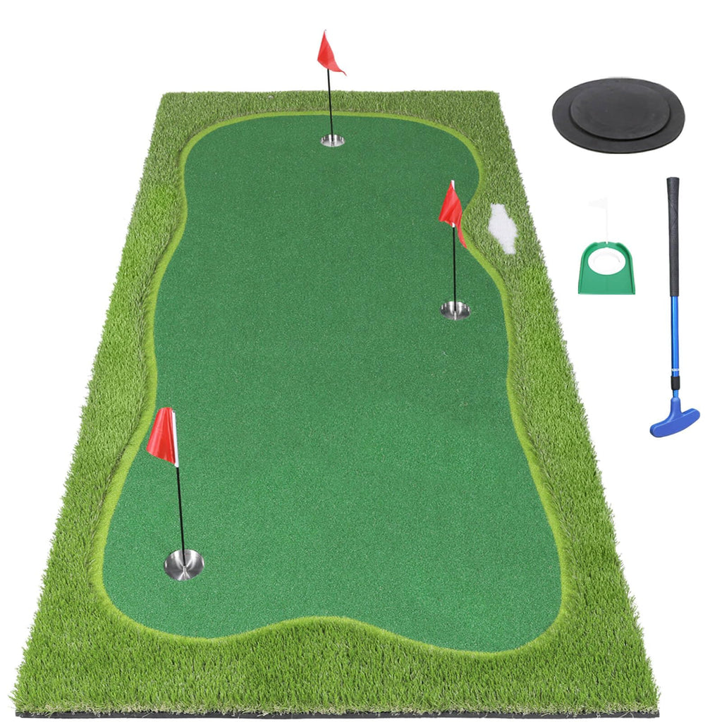 KEMLDIVS Golf Putting Green Golf Practice Green Mat with Putter/Movable Golf Cup/Slope Pad Professional Golf Training Mat for Indoor Outdoor (5×10ft)