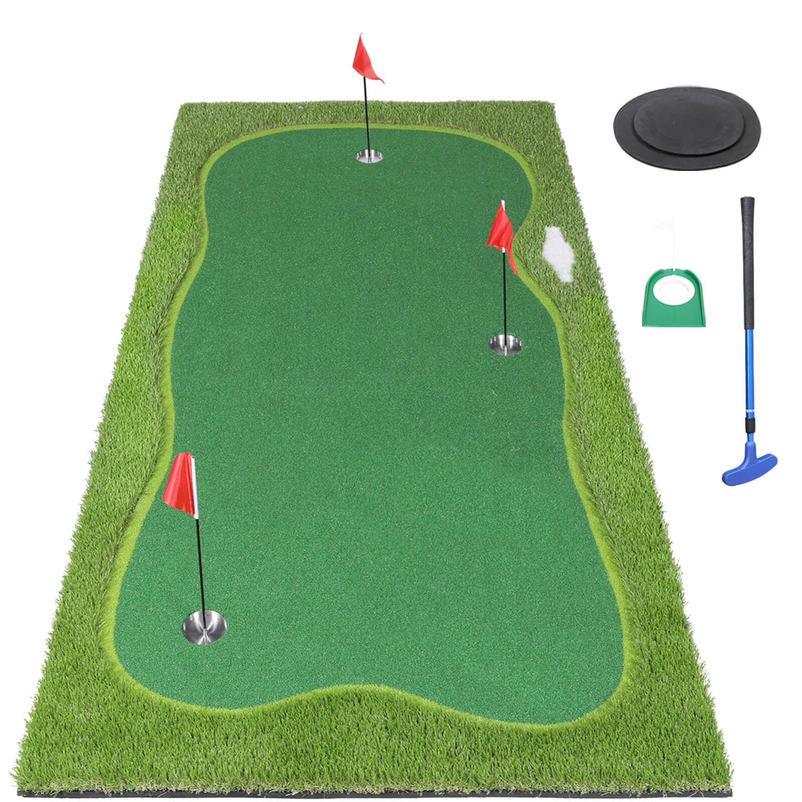 KEMLDIVS Golf Putting Green Golf Practice Green Mat with Putter/Movable Golf Cup/Slope Pad Professional Golf Training Mat for Indoor Outdoor (5×10ft)